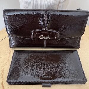Coach Ashley Patent Leather Wallet & Checkbook cover Set in Chocolate Brown